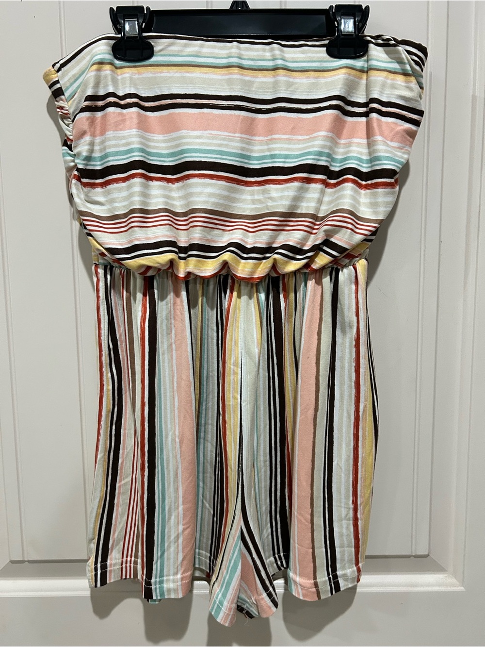 Striped Strapless Romper in Pastel Multi